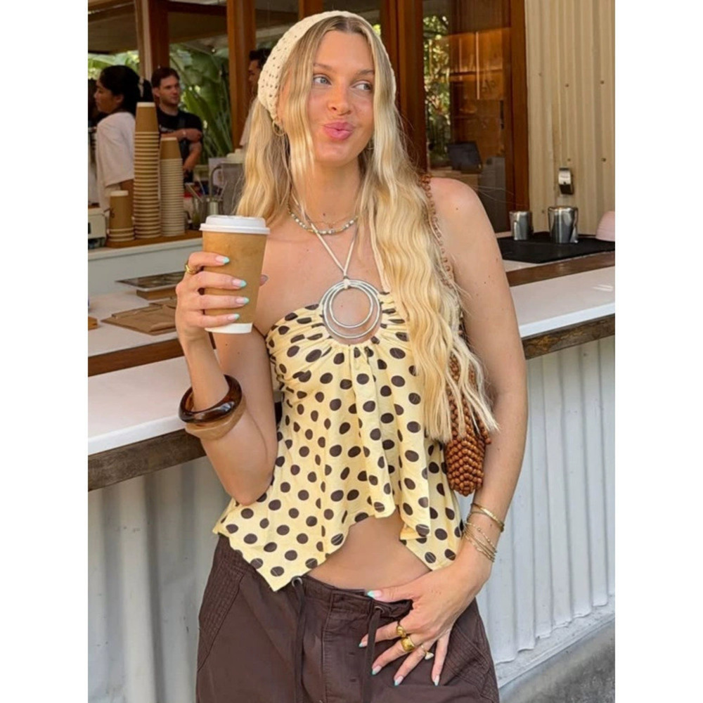 Zara Summer Polka Dot Halter Neck Tube Top Irregular Vest
